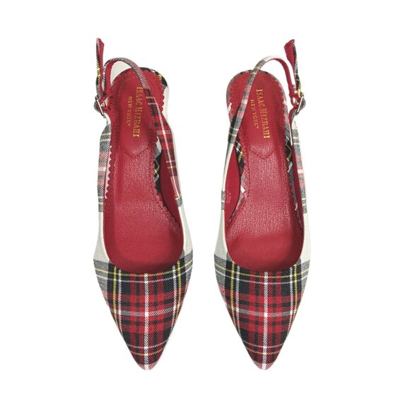 Isaac Mizrahi Plaid Kitten Heels Womens 6 Red Preppy Academia 90s Y2K Slingback - Picture 2 of 6